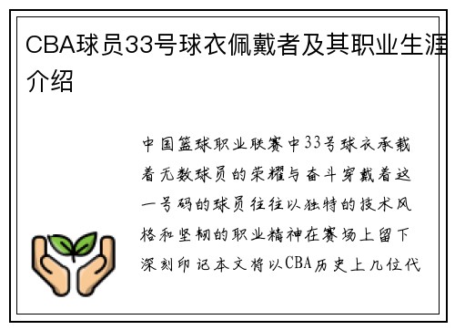 CBA球员33号球衣佩戴者及其职业生涯介绍